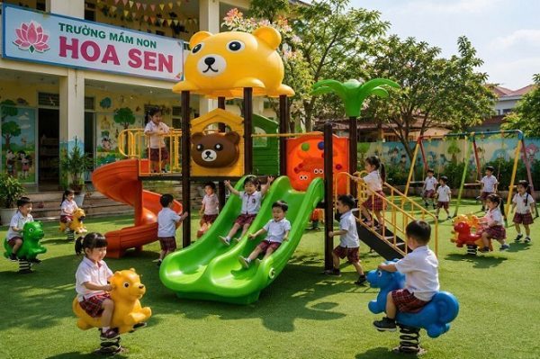 thiết bị vui chơi ngoài trời trường mầm non Hoa Sen